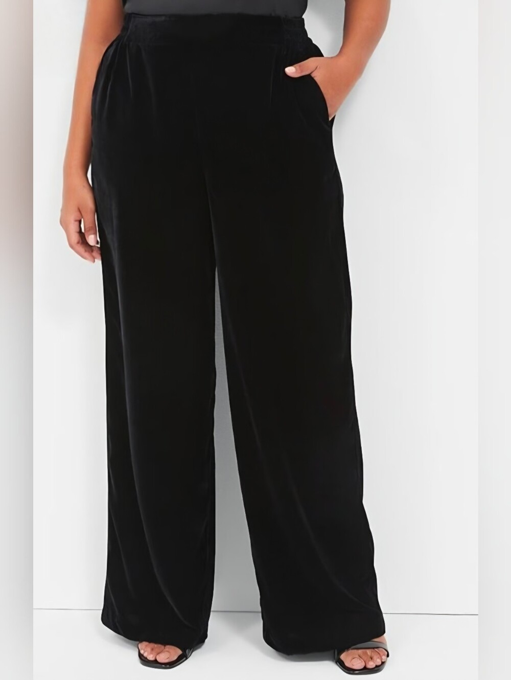 Lane Bryant Black Wide-Leg Velvet Pants Pull-on Style Mid-rise Pockets Size 28